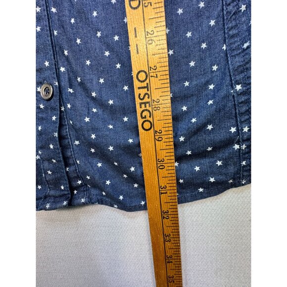 Catherines Womens Chambray Button-Up Shirt Size 2X Blue Denim Star 3/4 Sleeves - Picture 6 of 13